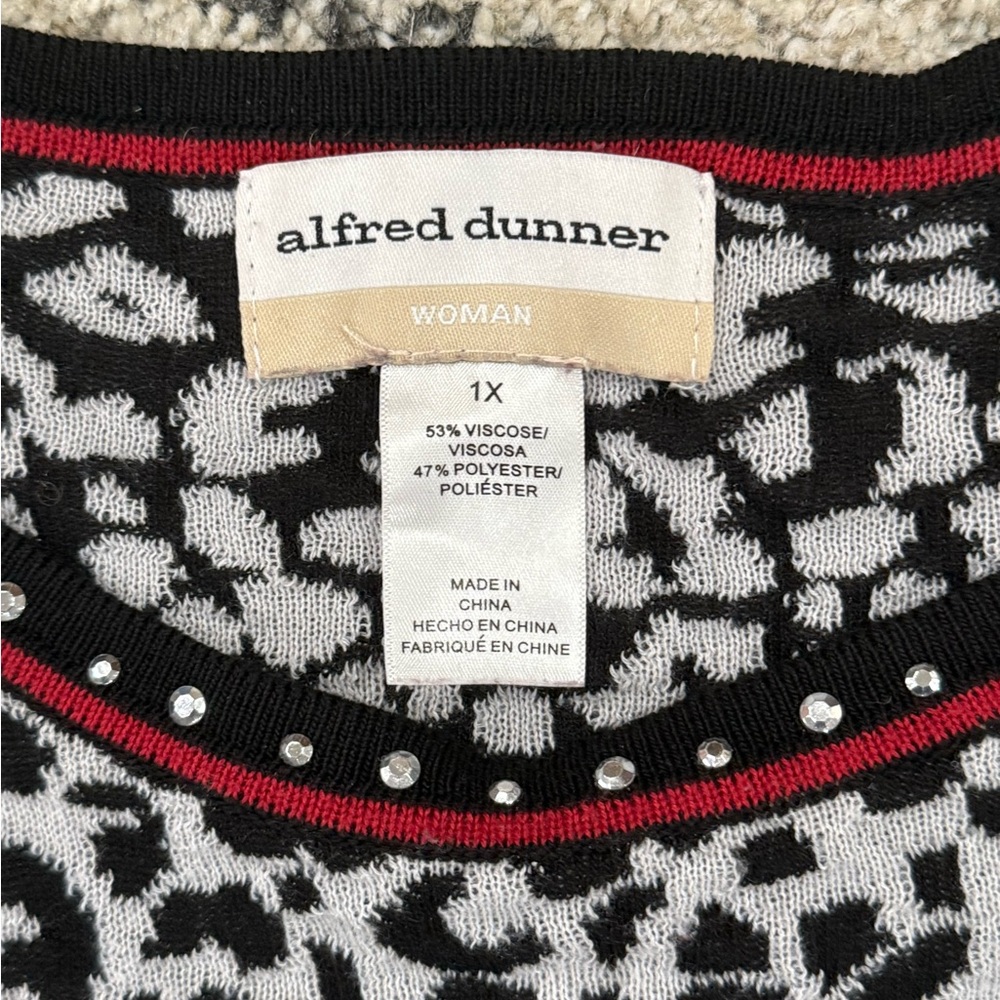 Alfred Dunner Animal Print Sweater with Red Trim - Picture 8 of 8